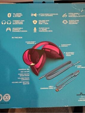 JLab Kids Pink Over-Ear Headphones - Active Noise Canceling